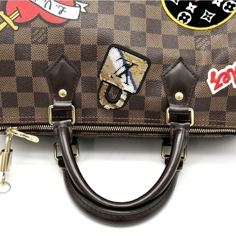 Authentic Louis Vuitton Limited Edition Damier Ebene Patches Speedy Bandouliere - Picture 9 of 9